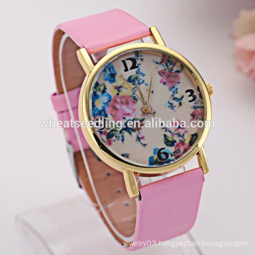 fashion leather watchband flower watch